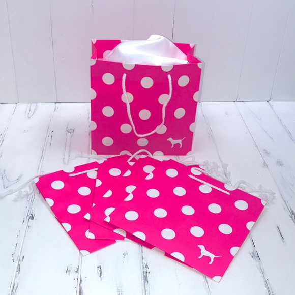 20 Victoria’s Secret Brand Designer New Pink Polka Dot Shopping Bag - Picture 3 of 3